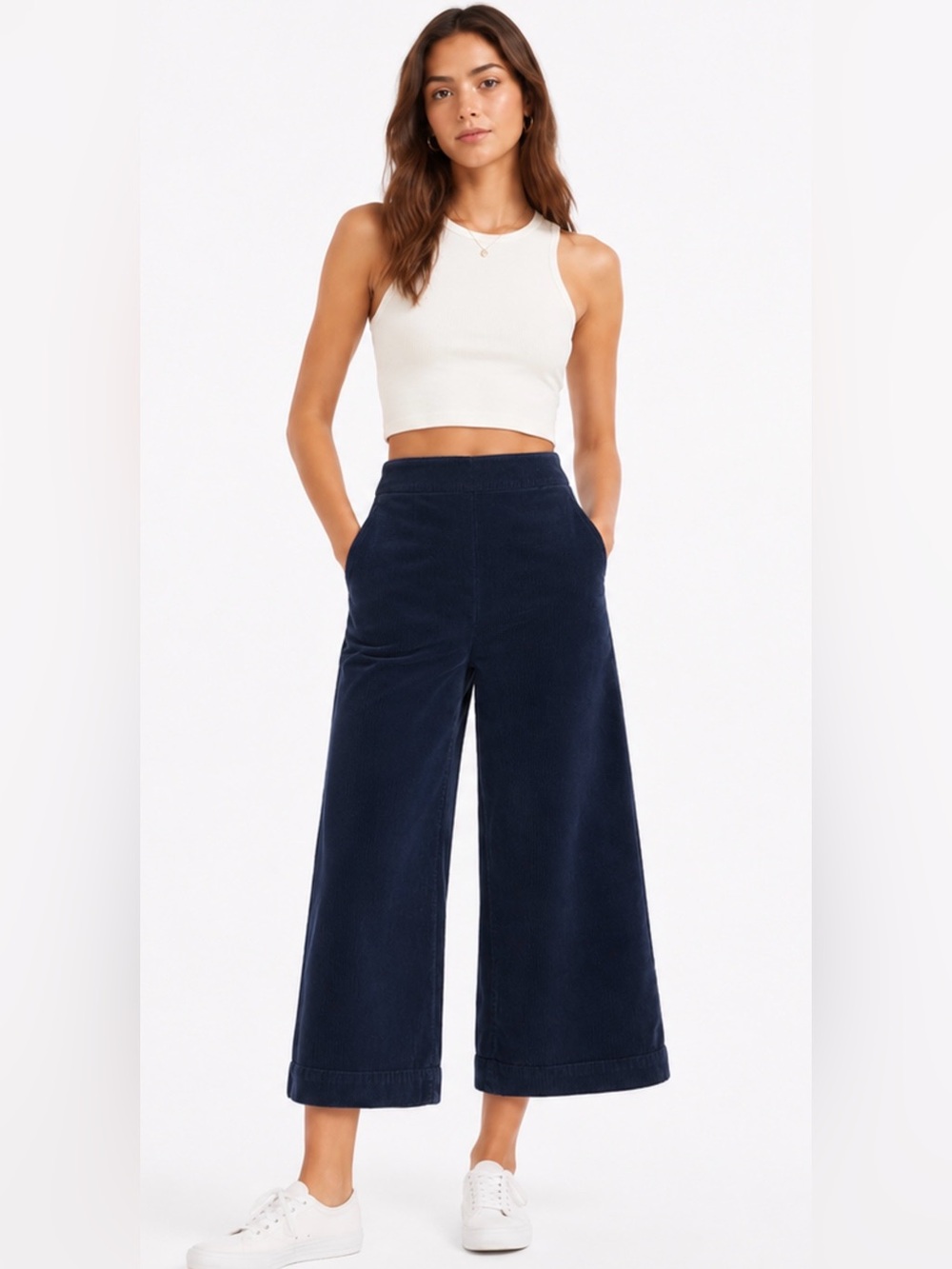 Madewell Crop Wide Leg Navy Corduroy Pants - Women Sz 25. P10 - Picture 1 of 7